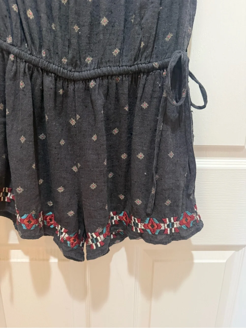 Free People Black Jumper with Red and Cream Embroidered Motifs Size XS